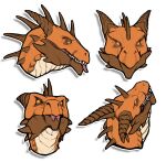ambiguous_gender brown_horn dragon feral forked_tongue grin hi_res horn khyaber mouth_closed orange_body orange_eyes pupils red_tongue ridged_horn scales simple_background slit_pupils smile solo tan_body tan_scales tongue tongue_out white_background