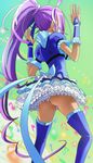  ass beamed_eighth_notes boots cure_beat earrings eighth_note from_behind haruyama_kazunori jewelry kurokawa_eren long_hair long_ponytail looking_away magical_girl musical_note precure purple_hair quarter_note seiren_(suite_precure) solo suite_precure thigh_boots thighhighs upskirt very_long_hair 
