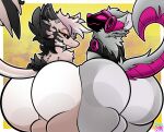 ambiguous_gender anthro balls big_butt butt butt_focus butt_heart butt_squish dragon duo fan_character fur genitals grey_body grey_fur hi_res looking_at_viewer looking_back low-angle_view machine male male/male mammal neck_tuft pink_body pink_fur presenting protogen protogen_armor protogen_visor rodent spacebunnygoxe squish tail tail_tuft tuft