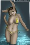  bikini bra breasts camel_toe chubby clothed clothing female green_eyes healthy lagomorph mammal netherwulf overweight pose pussy_floss rabbit skimpy solo swimsuit thong tight_clothing underwear voluptuous water 
