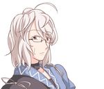  ahoge comic glasses lozelia male_focus morichika_rinnosuke shirt silent_comic silver_hair solo sweatdrop touhou yellow_eyes 