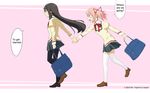  akemi_homura bag blush comic english highres holding_hands jiaoshouwen kaname_madoka mahou_shoujo_madoka_magica md5_mismatch multiple_girls pantyhose school_bag school_uniform walking yuri 