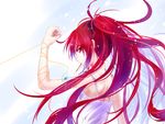  arm_up azmodan camisole chain food long_hair mahou_shoujo_madoka_magica mouth_hold pocky ponytail profile red_eyes red_hair sakura_kyouko solo 