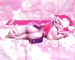 &lt;3 absurd_res anthro band1tnsfw big_butt breasts butt digital_drawing_(artwork) digital_media_(artwork) english_text eyelashes female female_anthro female_focus forked_tail glistening glistening_body hair hi_res horn long_eyelashes long_hair lovander pal_(species) palworld pink_body pink_skin pocketpair portrait solo tail text thick_thighs unusual_anatomy unusual_tail