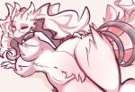 anthro biped blue_eyes breasts eyewear female fur generation_5_pokemon glasses hi_res juppi legendary_pokemon nintendo pokemon pokemon_(species) reshiram solo thick_thighs white_body white_fur