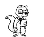  2018 anthro barefoot black_and_white claws clipboard clothed clothing disney eyewear fan_character glasses half-closed_eyes holding_object inkyfrog looking_at_viewer male mammal mephitid monochrome necktie simple_background skunk standing white_background zootopia 