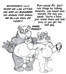 angry anthro badger bear bruce_(brucebadger) brucebadger dialogue dreamworks duo english_text gag genitals giant_panda greyscale humanoid_genitalia humanoid_penis kung_fu_panda male male/male mammal master_po_ping monochrome musclegut mustelid musteline navel nipples nude penis simple_background text white_background