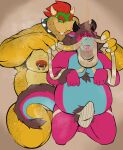 anthro arm_tuft aroused axel_(lazydergenboi) body_hair bowser clothing collar dirty_underwear dominant dominant_male dragon duo felid hi_res horn hybrid jockstrap kneeling lion male male/male mammal mario_bros musk nintendo nipple_piercing nipples nude pantherine piercing pubes size_difference smile sniffing spazz_bear submissive submissive_male tail tenting tuft underwear underwear_sniffing wrist_tuft