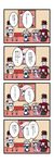  4girls 4koma black_wings blue_hair braid chibi comic crescent dora_ita grey_hair head_wings highres izayoi_sakuya koakuma long_hair maid_headdress multiple_girls patchouli_knowledge portrait_(object) purple_hair red_hair remilia_scarlet sweatdrop touhou translated twin_braids wings 