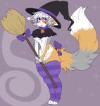 absurd_res anthro arcanis_(hahaluckyme) black_clothing black_hat black_headwear blep broom calico_cat cleaning_tool clothing domestic_cat featureless_crotch felid feline felis fur grey_body grey_fur hair hat headgear headwear hi_res holding_broom holding_cleaning_tool holding_object legwear looking_at_viewer mammal marbelle mostly_nude purple_clothing purple_legwear purple_thigh_highs red_eyes sapph solo thigh_highs tongue tongue_out white_body white_fur white_hair witch_hat yellow_body yellow_fur