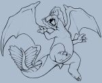 ambiguous_gender anthro dragon fangs featureless_crotch forked_tongue hi_res khyaber looking_at_viewer membrane_(anatomy) membranous_wings monochrome nude open_mouth pupils simple_background slit_pupils solo teeth tongue wings