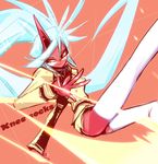  demon demon_girl fang glasses horn kneesocks_(psg) panty_&amp;_stocking_with_garterbelt pointy_ears red_skin smile solo thighhighs uniform warawarabi 