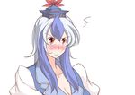  angry blue_dress blue_hair blush breasts cleavage comic dress kamishirasawa_keine large_breasts long_hair lozelia multicolored_hair red_eyes silent_comic silver_hair solo touhou two-tone_hair 