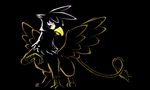  avian black_background braukoly brown_body female feral friendship_is_magic gilda_(mlp) gryphon hasbro hi_res looking_at_viewer my_little_pony plain_background raised_talon silhouette solo tail warm_colors white_head wings yellow_eyes 