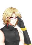  adelheid_bernstein bad_id bad_pixiv_id bespectacled blonde_hair earrings glasses gloves jewelry male_focus red_eyes shironeko_(gliffin_cat) solo the_king_of_fighters transparent_background 