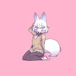  1girl animal_ears cross_(vgne4542) fox_ears fox_tail highres phase_connect short_hair simple_background sitting solo tail tenma_maemi white_hair 