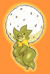 absurd_res afro areola big_breasts big_hair black_eyelashes blush blush_lines bow_tie breasts brown_sclera eldegoss elemental_creature eyelashes featureless_feet featureless_hands feet female flora_fauna generation_8_pokemon green_areola green_body green_nipples green_skin hair hi_res humanoid nintendo nipples noseless orange_background plant pokemon pokemon_(species) short_stack simple_background solo theguywhodrawsalot thick_thighs white_hair wide_hips yellow_bowtie yellow_eyes