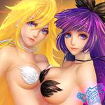  asymmetrical_docking blonde_hair blue_eyes blue_hair breast_press breasts earrings face hair_ornament jewelry lips long_hair lowres medium_breasts multicolored_hair multiple_girls necklace nude orry panty_&amp;_stocking_with_garterbelt panty_(psg) pasties pink_hair purple_hair stocking_(psg) two-tone_hair upper_body 