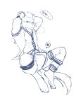 2023 anthro arknights bdsm bondage bound clothed clothing dmsjji12 english_text erection erection_under_clothing hair hi_res hyena hypergryph looking_at_viewer male mammal monochrome open_clothing partially_clothed restraints rope rope_bondage sketch solo speech_bubble spot_(arknights) spotted_hyena studio_montagne tail text