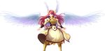  angel_wings armor bad_id bad_pixiv_id blazblue blue_eyes dress full_body highres long_hair red_hair sidelocks smile solo tsubaki_yayoi tsukikanade wings 