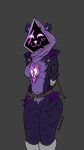 absurd_res amnotafur anthro bear belt blush blush_lines boots breasts clothing epic_games female footwear fortnite fur grey_background hi_res hoodie looking_at_viewer mammal medium_breasts purple_body purple_fur raven_team_leader simple_background solo thighs_together topwear