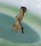 breasts charr female green_eyes horn jared_renza lake nude pussy side_boob solo water 