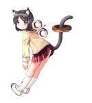  animal_ears black_eyes blush cat_ears cat_tail doughnut food food_on_tail from_side hyadain_no_joujou_yuujou kemonomimi_mode leaning_forward nichijou prinz_luzifer school_uniform shinonome_nano short_hair skirt smile solo tail tokisadame_school_uniform winding_key 