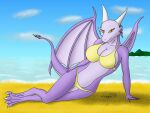absurd_res anthro beach breasts clothing cloud dragon dragon171 feet female hi_res lying on_side sea solo summer swimwear tail water wings