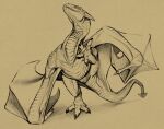 ambiguous_gender claws dragon feral grin hi_res horn khyaber long_neck membrane_(anatomy) membranous_wings monochrome scalie simple_background smile solo wing_claws wings