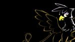  avian black_background braukoly brown_body female feral friendship_is_magic gilda_(mlp) gryphon hasbro hi_res my_little_pony plain_background silhouette solo tail wallpaper warm_colors white_head widescreen wings yellow_eyes 