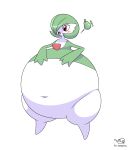 2022 absurd_res artist_logo belly belly_expansion belly_inflation big_belly blush bottomwear cel_shading clothing colored digital_media_(artwork) exclamation_point expansion female food fruit gardevoir generation_3_pokemon green_clothing green_hair hair hand_on_belly hand_on_own_belly hi_res huge_belly humanoid hyper hyper_belly incidental_(artist) inflation inflation_fetish logo looking_at_belly looking_at_own_belly looking_down looking_down_at_self navel nintendo not_furry open_mouth pear pear-shaped_figure pink_tongue plant pokemon pokemon_(species) red_eyes red_mouth serena_(incidental) shaded signature simple_background skirt solo thick_thighs tongue white_background white_body wide_hips