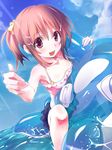  bikini bikini_skirt dolphin inflatable_dolphin inflatable_toy original purple_eyes red_hair riding sakura_(k_tonpu) short_hair side_ponytail solo swimsuit 