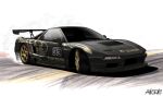  absurdres car drifting highres honda honda_nsx motor_vehicle no_humans original raffijoe5 road shadow smoke spoiler_(automobile) sports_car vehicle_focus 