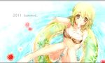  bad_id bad_pixiv_id bikini blush breasts brown_eyes cleavage eri127 flower food green_hair gumi medium_breasts o-ring o-ring_top popsicle short_hair solo swimsuit vocaloid water wet 