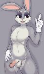 absurd_res anthro balls bugs_bunny clothing featureless_chest fur genitals gesture gloves grey_body grey_fur hand_gesture hand_on_hip handwear hare hi_res lagomorph leporid looking_at_viewer looney_tunes male mammal penis pointing pointing_at_another rabbit simple_background skade_(artist) small_penis smile solo warner_brothers white_body white_clothing white_fur white_gloves white_handwear