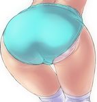  ass ass_focus bad_id bad_pixiv_id buruma close-up dodai_shouji highres original panties panties_under_buruma pink_panties simple_background socks solo thighhighs underwear white_legwear 