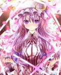  bad_id bad_pixiv_id blush crescent dress hair_ribbon hat lights long_hair nanase_nao patchouli_knowledge petals purple_eyes purple_hair ribbon solo striped striped_dress touhou 