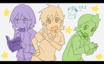  4boys book child dent_(pokemon) male male_focus multiple_boys nichijou ookido_shigeru parody pokemon pokemon_(anime) reading satoshi_(pokemon) shigeru_(pokemon) shinji_(pokemon) star style_parody translation_request 