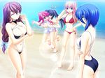  amami_akira asami_asami beach bikini black_hair blonde_hair blue_hair breast_grab brown_hair cleavage fake_azure_arcology game_cg orikura_rio rain_t_miraa red_hair swimsuit 