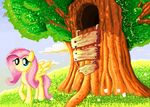  clouds equine female feral fluttershy_(mlp) friendship_is_magic hasbro horse ladder mammal my_little_pony outside pegasus pony shadowhuntercis solo tree warm_colors wings wood 