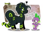  black_body black_hair confused crossed_arms dax daxzor dragon english_text equine feral friendship_is_magic green_eyes green_spikes hair hasbro horse male mammal markings my_little_pony ponification pony purple_body scalie simple_background spike_(mlp) text 