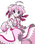  ahoge animal_ears breasts dog_days dog_ears dog_girl dog_tail dress highres medium_breasts millhiore_f_biscotti outstretched_hand pink_hair purple_eyes short_hair smile solo tail yukito_(hu-y1210) 