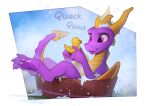 2024 activision bath bathing belly_scales bubble dragon feet hi_res holding_object horn male membrane_(anatomy) membranous_wings mythological_creature mythological_scalie mythology onomatopoeia purple_body purple_eyes rubber_duck scales scalie semi-anthro solo sound_effects spyro spyro_the_dragon suds text wings yakovlev-vad yellow_body yellow_scales