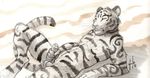  balls erection eyes_closed feline greyscale hufnaar lying male mammal masturbation monochrome nude on_back penis solo tiger uncut 