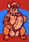 2022 absurd_res accessory anthro armband artist_name balls big_balls big_penis bodily_fluids bowser cock_ring collar digital_media_(artwork) dripping eyebrows genital_fluids genitals green_body green_skin hair hi_res horn huge_penis jewelry koopa looking_at_viewer male mario_bros navel nintendo nipples panickingad penis penis_accessory penis_jewelry precum precum_drip red_eyebrows red_hair scalie slightly_chubby slightly_chubby_anthro slightly_chubby_male solo spiked_armband spiked_cock_ring spiked_collar spikes sweat tan_body watermark