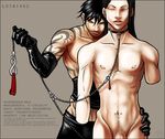  2boys amputee bdsm bondage bound chain chains collar gloves guro leash leather male male_focus multiple_boys muscle nipple_piercing nipples nude piercing slave tattoo yaoi 