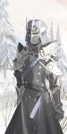  1other absurdres ambiguous_gender armor breastplate chihuri cloud cloudy_sky commentary_request final_fantasy final_fantasy_xiv fray_myste full_armor gauntlets helm helmet highres looking_at_viewer other_focus outdoors sky snow solo tree yellow_eyes 