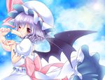  bat_wings blue_hair blue_sky cloud day dripping eating food hat irori popsicle purple_eyes remilia_scarlet sexually_suggestive shirt skirt skirt_set sky solo touhou wings 