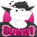 badge black_hair bovid bunny_the_goat caprine caprine_demon con_badge convention demon felloweirdo fur goat goat_demon hair hi_res lagomorph leporid mammal rabbit red_eyes white_body white_fur