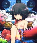  black_eyes black_hair flat_chest ikoku_meiro_no_croisee japanese_clothes kimono nipples off_shoulder open_clothes open_kimono short_hair solo tom_(drpow) tree yune_(ikoku_meiro_no_croisee) 